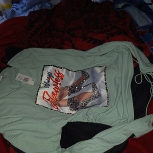 Cute Teal shirt with open drawstring back